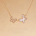 Mother-of-pearl double butterfly S925 silver necklace centered front view