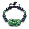 Natural Green Jade Pixiu Black Obsidian Bead Rope Wealth Bracelet