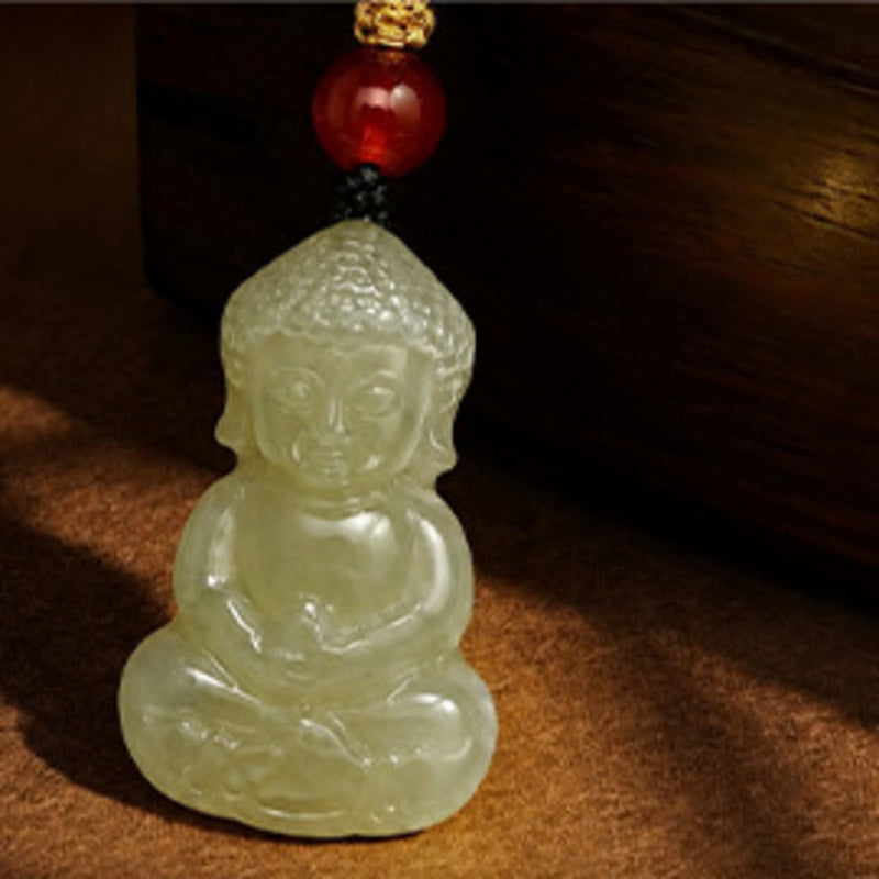 Detailed view of the nephrite jade Buddha carving