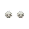 Nephrite jade flower stud earrings spaced evenly with compact shadows on white