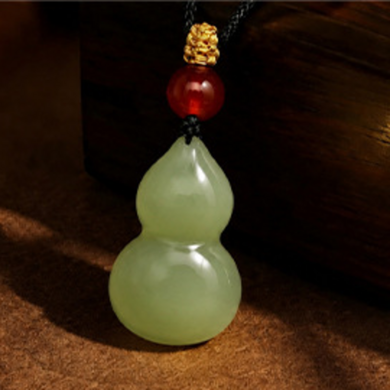 Nephrite jade gourd carving close-up