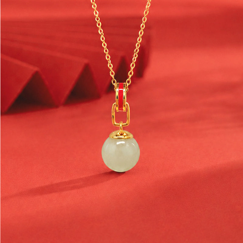 Nephrite jade lucky coin necklace front view