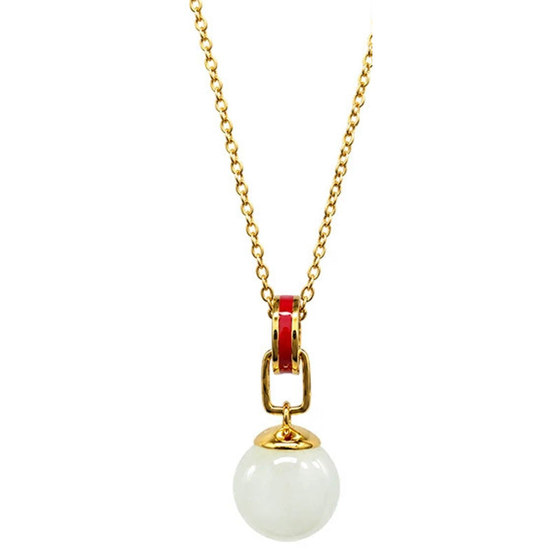Nephrite jade lucky coin necklace on white background