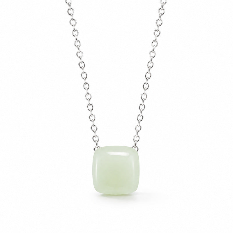 Nephrite jade peace square necklace on white background
