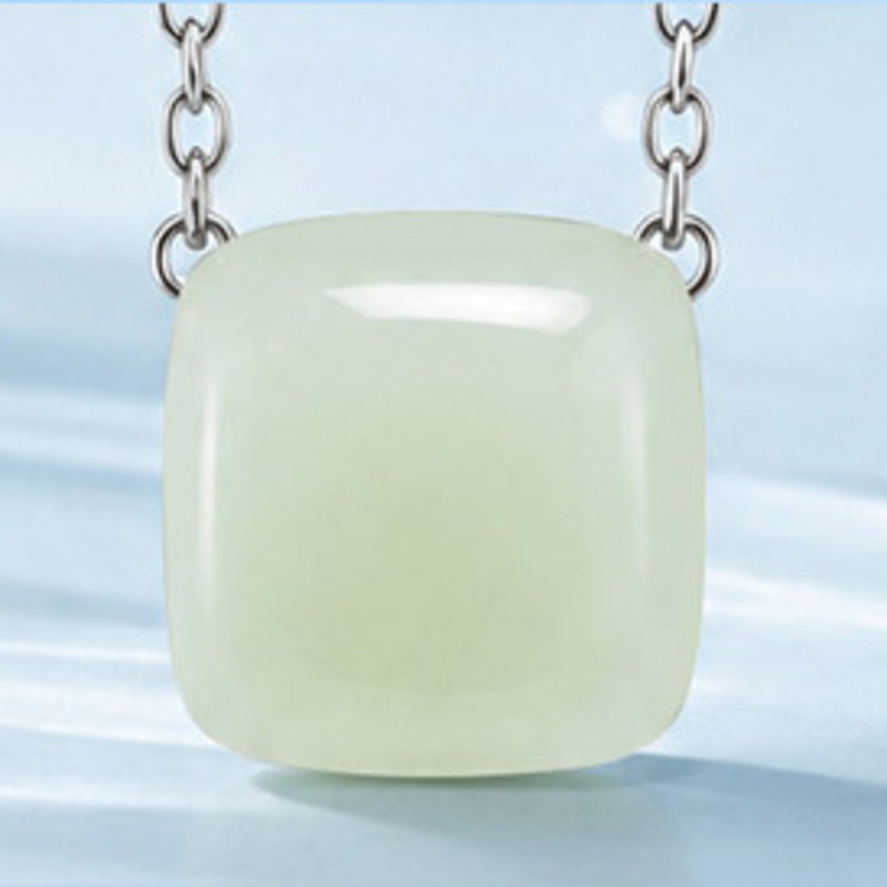 Close view of nephrite jade peace square pendant