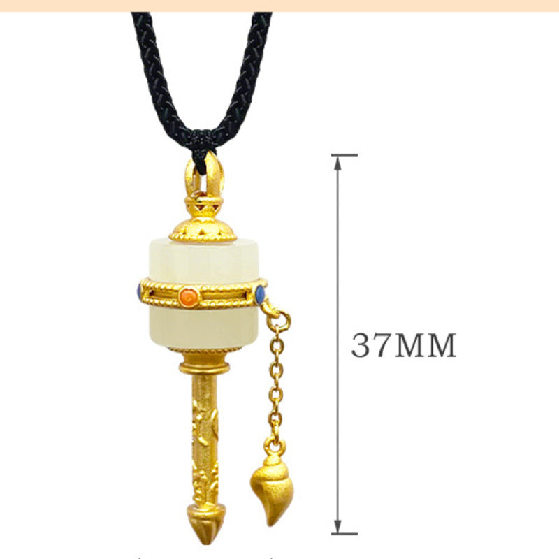 Nephrite Jade prayer wheel pendant measuring 12 by 37 millimeters