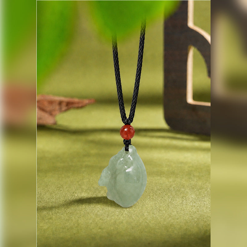 Front view of the Nephrite Jade zodiac rabbit pendant