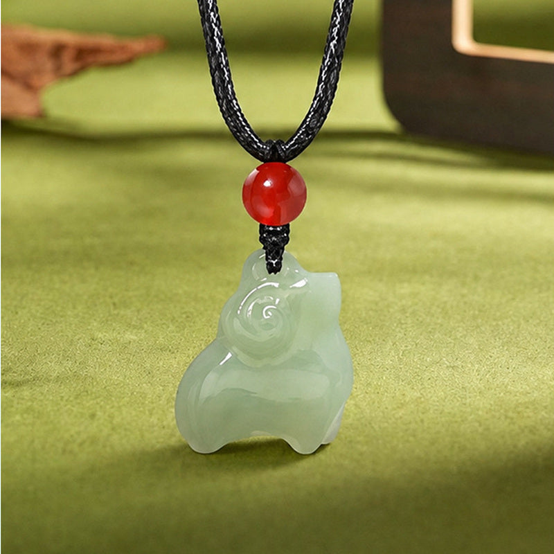 Front view of the nephrite jade Zodiac Sheep pendant