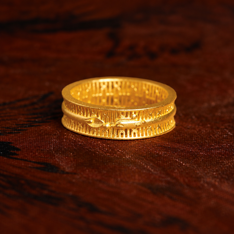 Phoenix filigree ring on a warm wooden background
