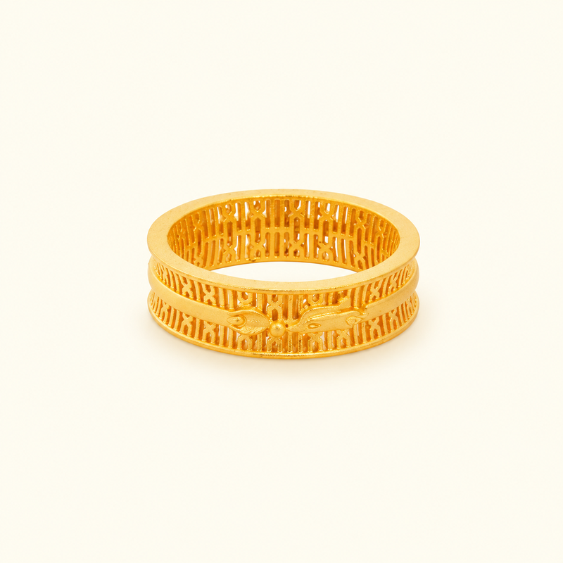 Phoenix filigree ring on a pale ivory background