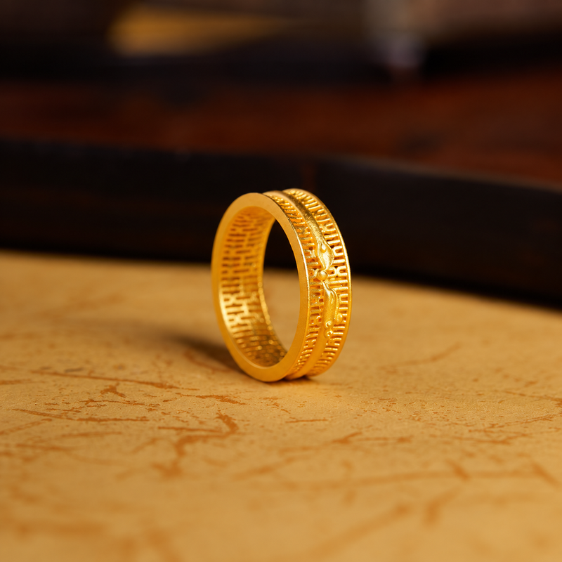Standing side view of the phoenix filigree ring