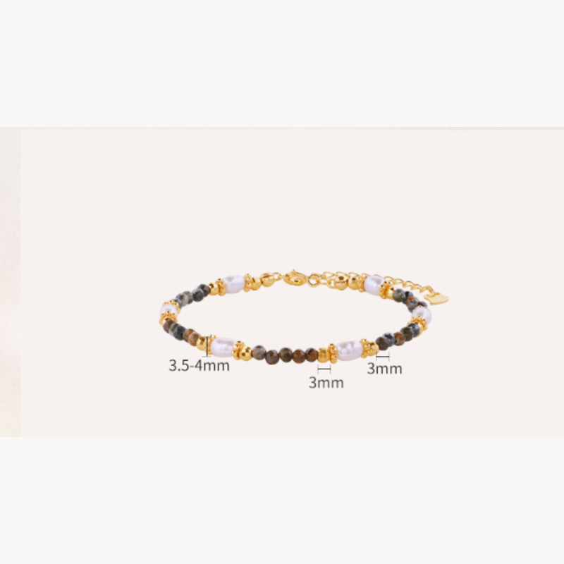 Pietersite bracelet showing pearl and faceted bead sizes