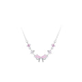 Original white-background front view of the pink bow necklace