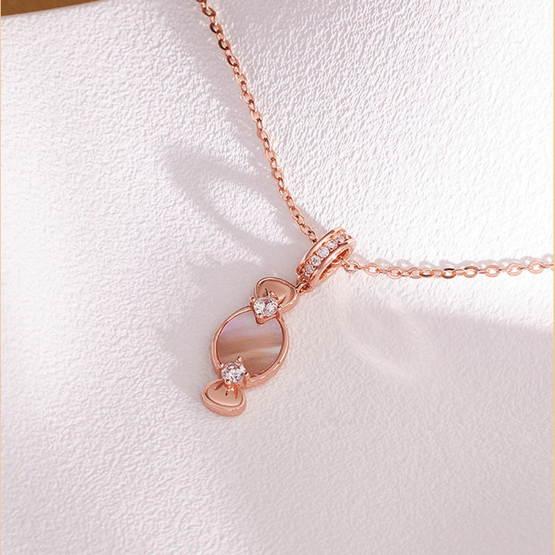 Back detail of electroplated candy pendant and chain