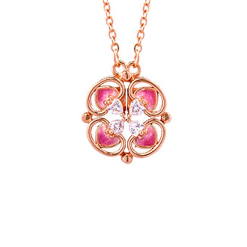 Pink enamel clover pendant on white