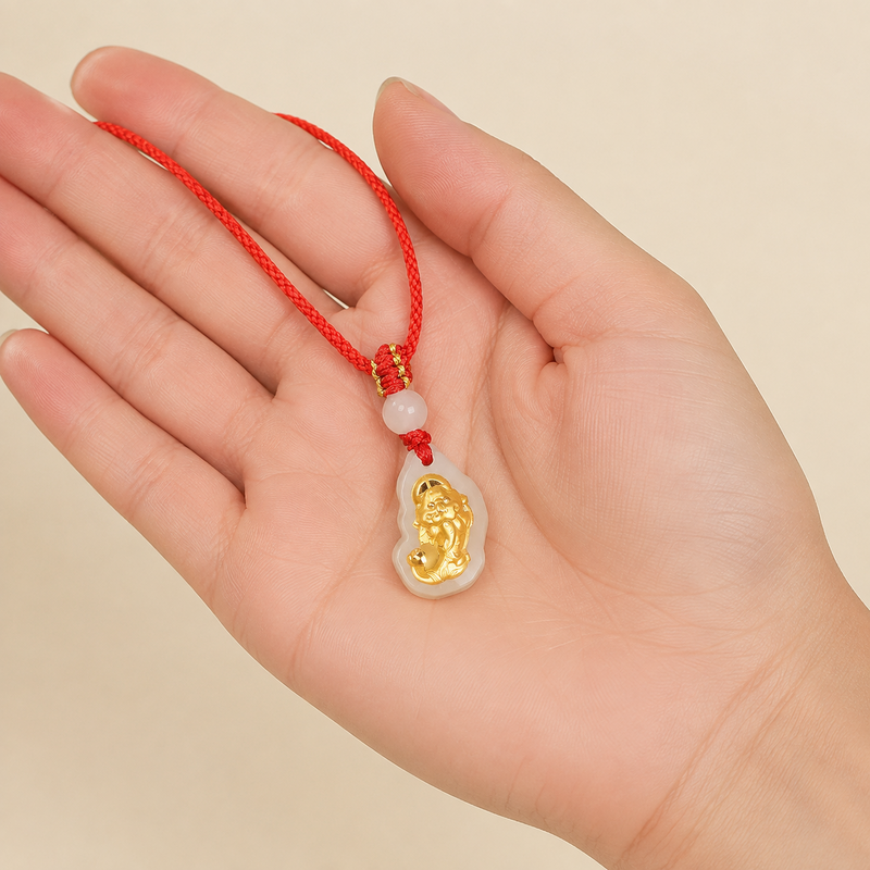 Nephrite jade Pixiu pendant resting in an adult hand