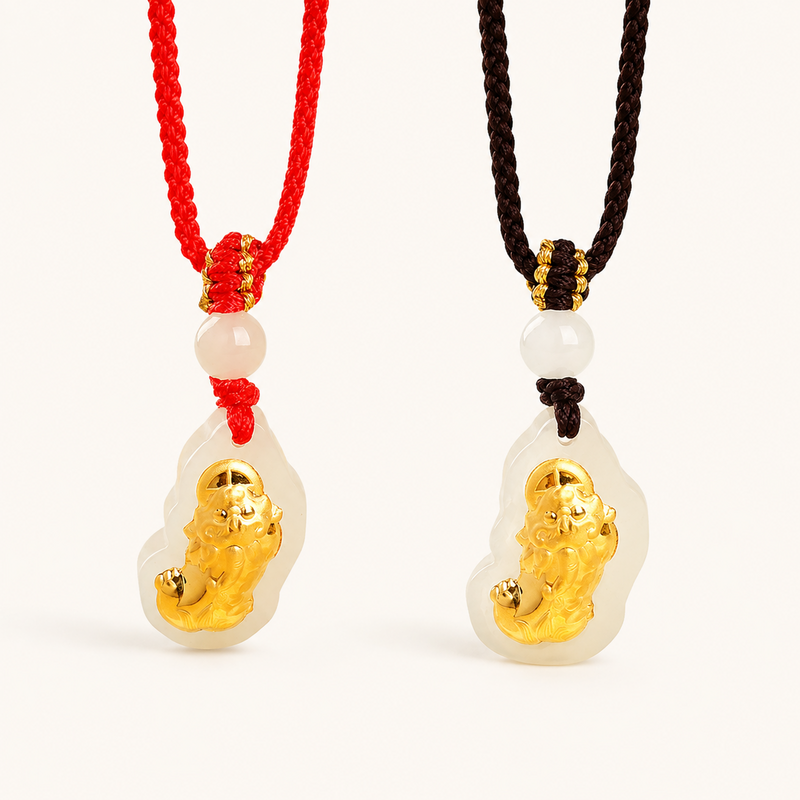 Red and coffee brown Pixiu pendant cord options