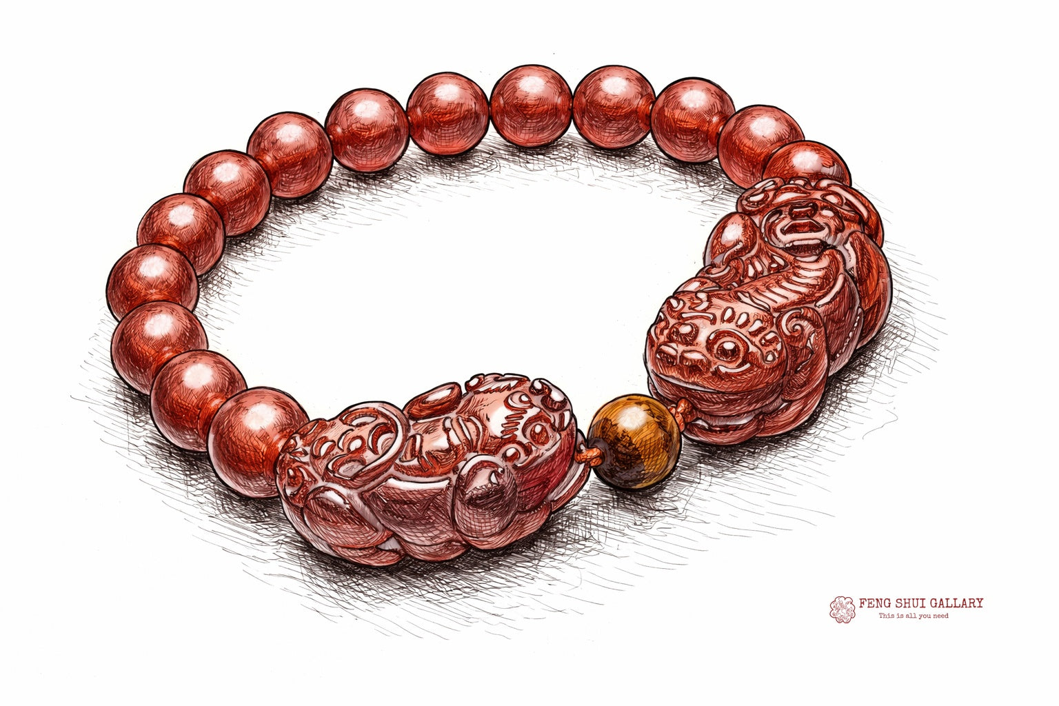 Natural Red Agate Double Pixiu Yellow Tiger Eye Wealth Bracelet