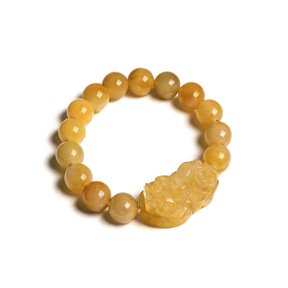 Wealth Guarding Pixiu Golden Silk Jade Bracelet