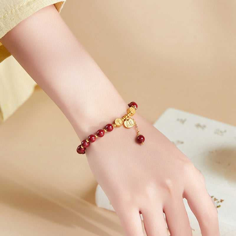 Original model wrist view of the pressed cinnabar bracelet