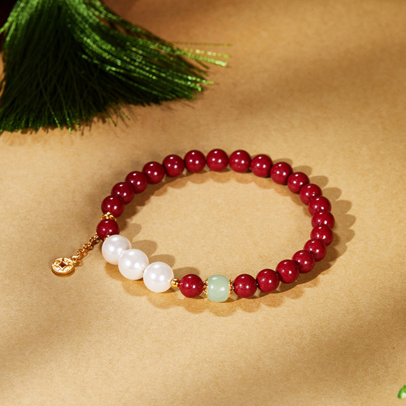 Purple gold sand bracelet with nephrite and pearl beads