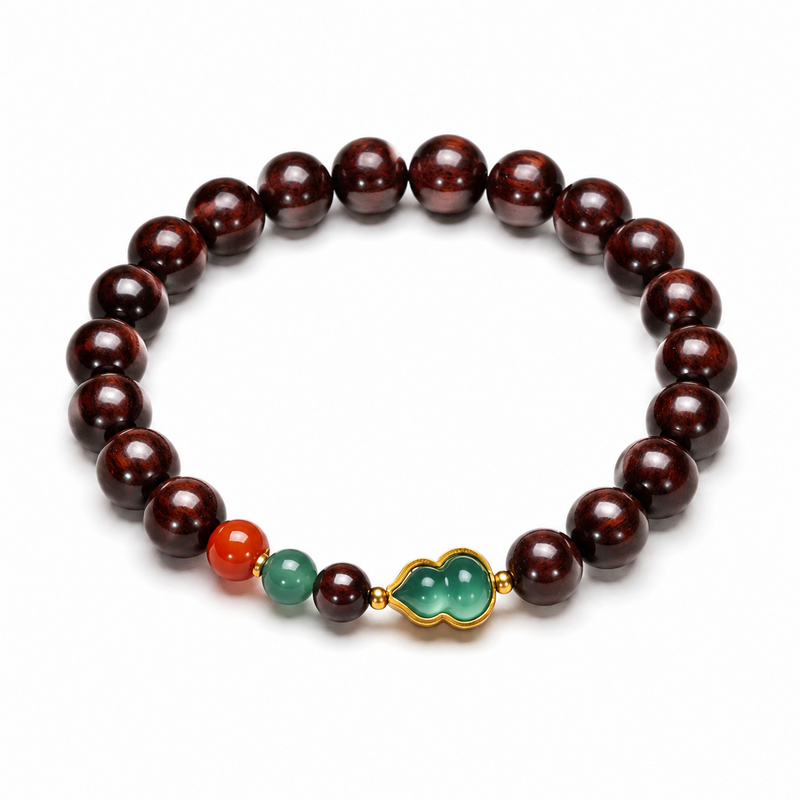 Purple sandalwood jade gourd bracelet on a white background