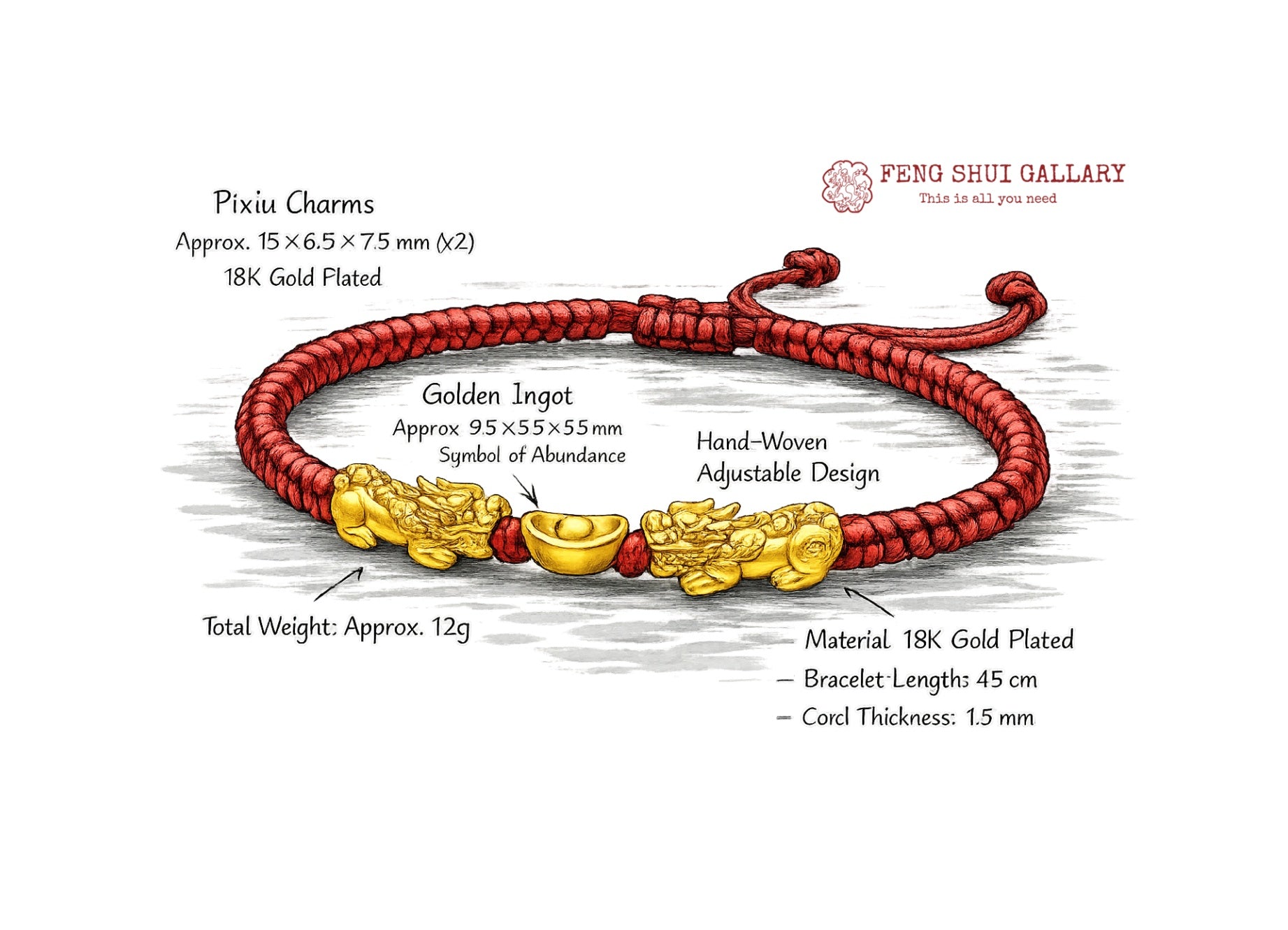 24K Gold Double Pixiu Ingot Wealth&Lucky Red Rope Bracelet