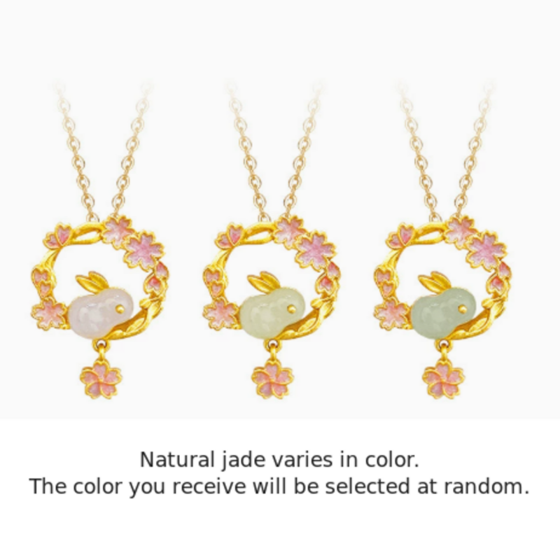 Natural jade rabbit necklace showing possible color variations