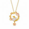 Nephrite jade rabbit floral necklace on clean white background