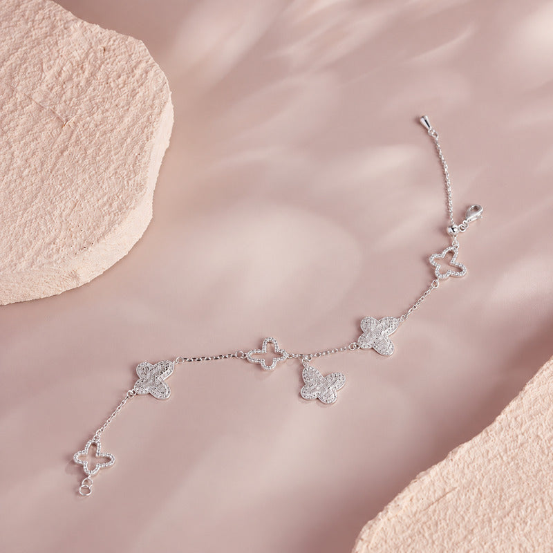 Silver butterfly bracelet - open chain and clasp view