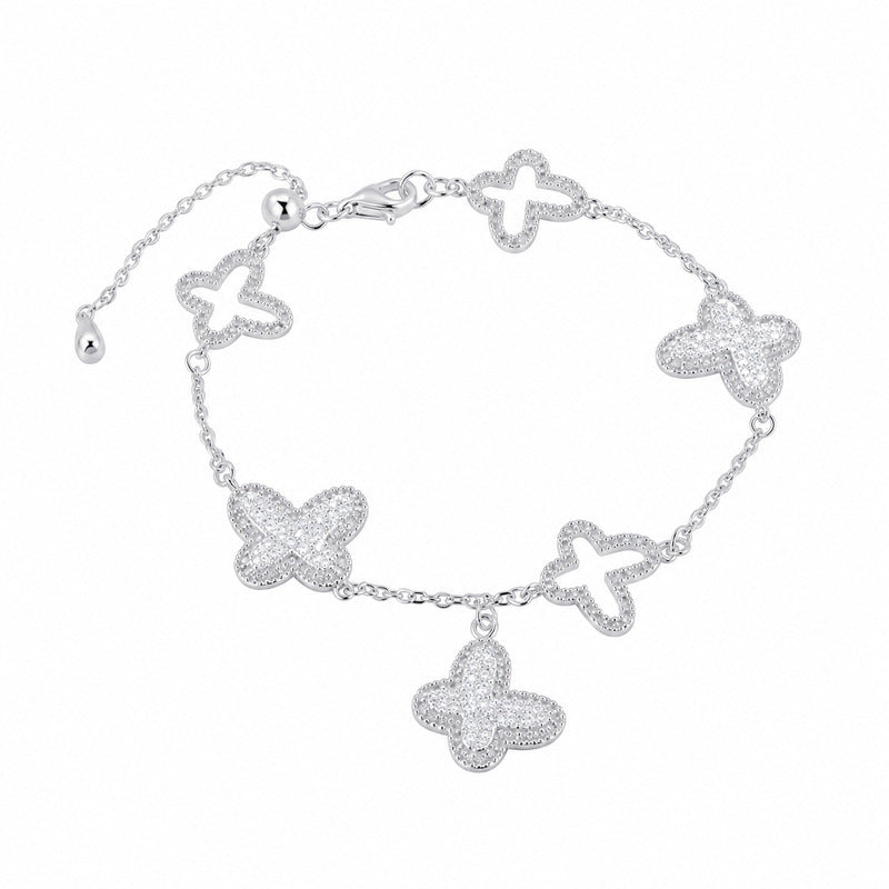 Silver butterfly bracelet - white background view