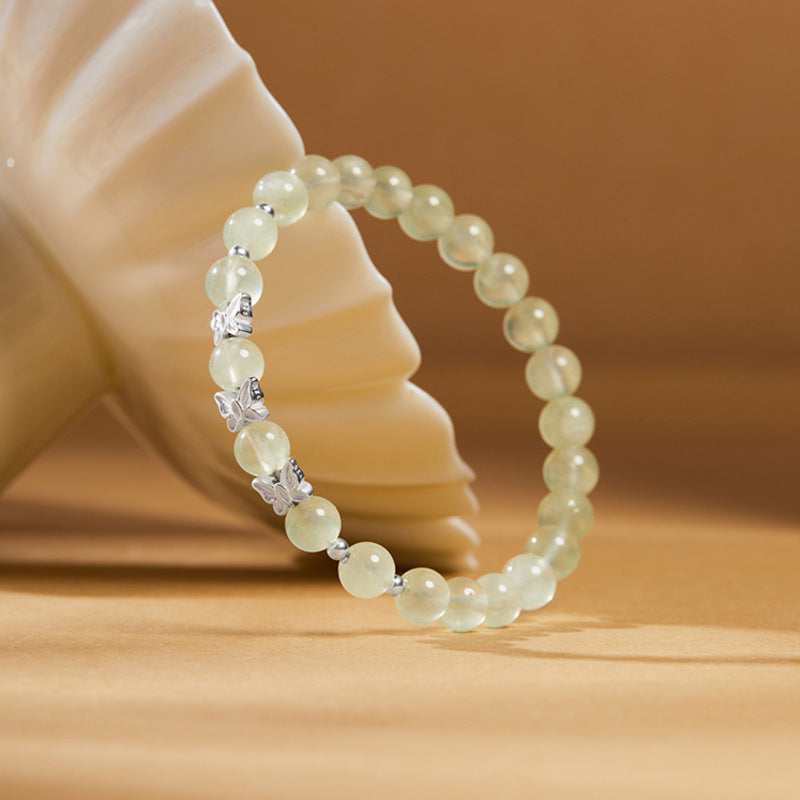 Silver butterfly prehnite bracelet side