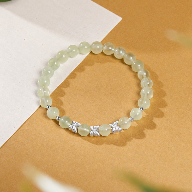 Silver butterfly prehnite bracelet top