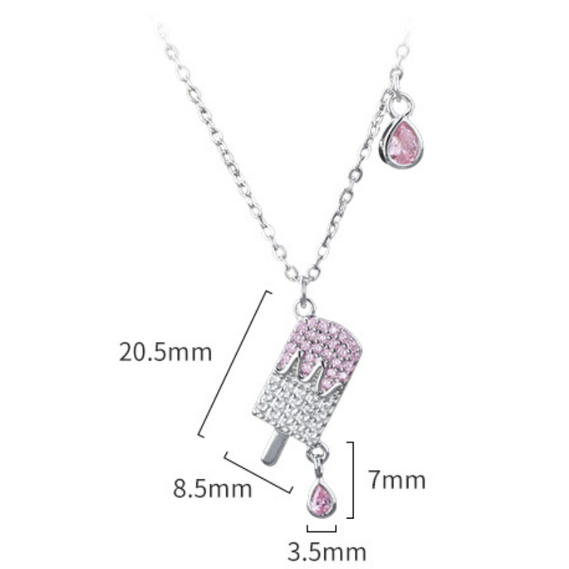 Popsicle necklace on white with 20.5 x 8.5 mm pendant and 7 x 3.5 mm small teardrop measurements