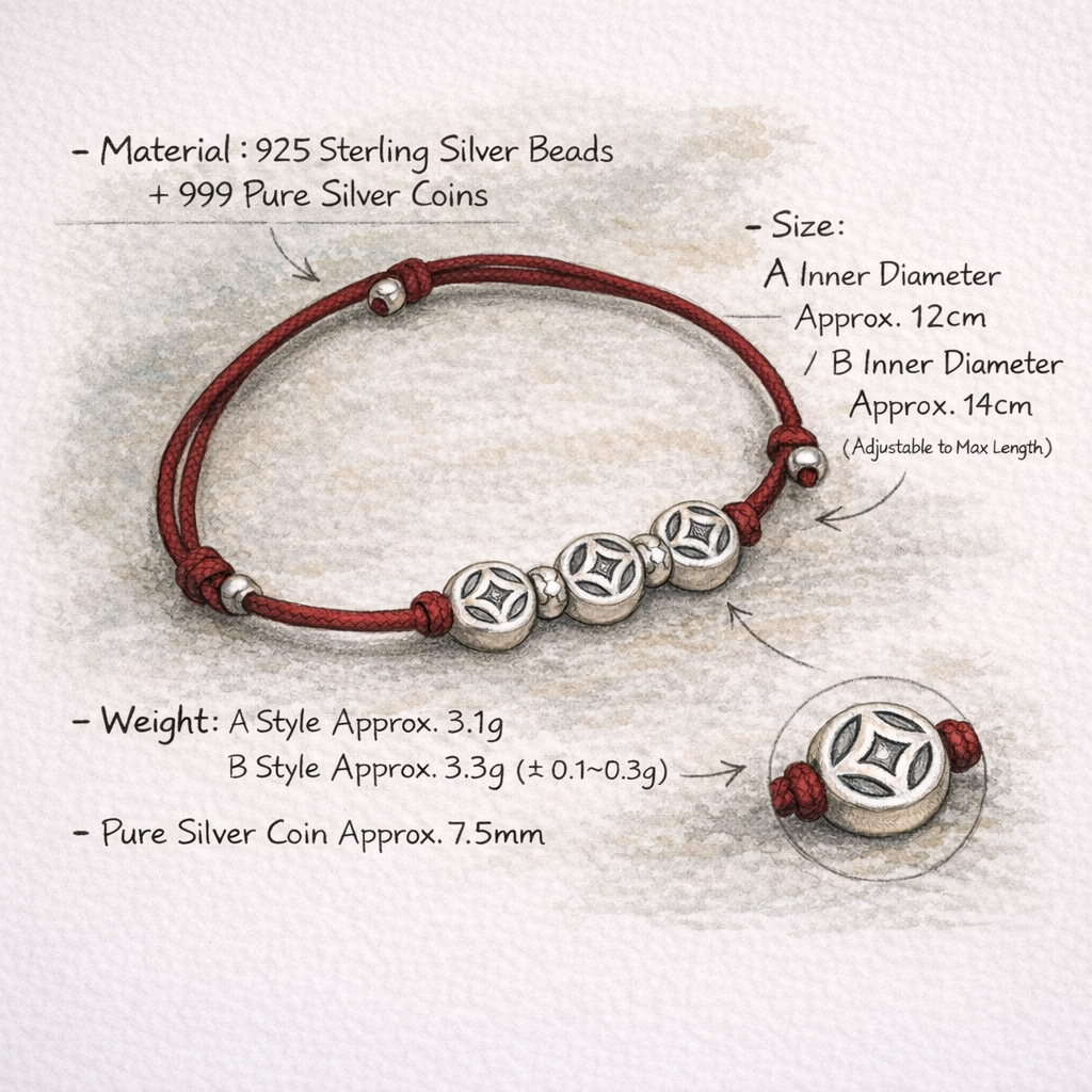 Enduring Fortune Antique Silver 3D Coin Red String Bracelet