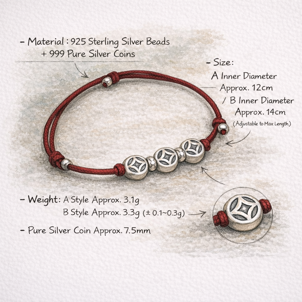 Enduring Fortune Antique Silver 3D Coin Red String Bracelet