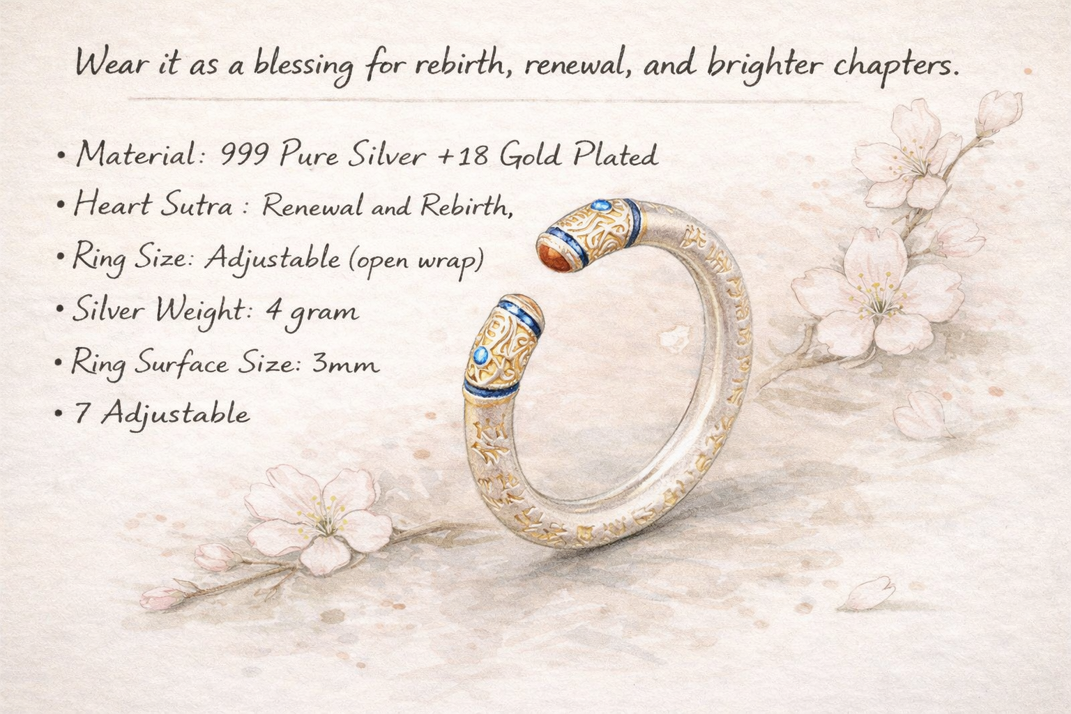 Heart Sutra Silver Ring-Wisdom and Enlightenment