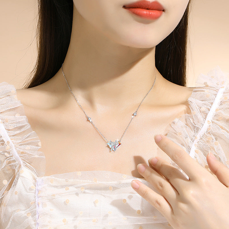 Bow and Heart Sterling Silver Necklace-Sweet Romance