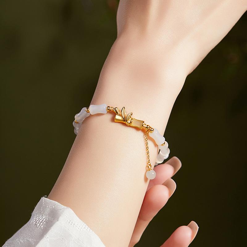 Original supplier wrist photograph of the white chalcedony bamboo bracelet