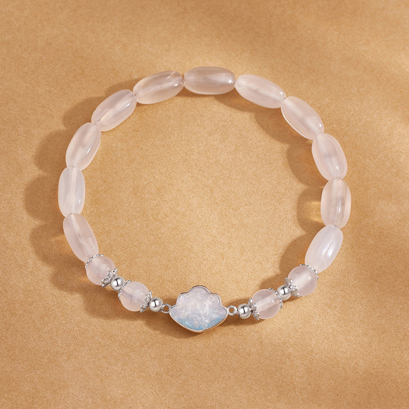 Complete white chalcedony bracelet with cloud centerpiece front view