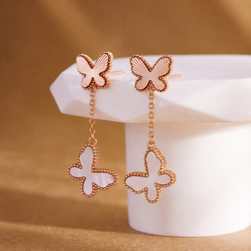 Champagne gold butterfly earrings side detail