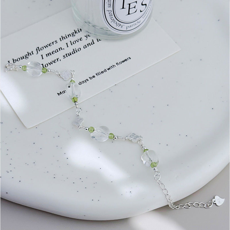 Full length white quartz bracelet with silver extension chain