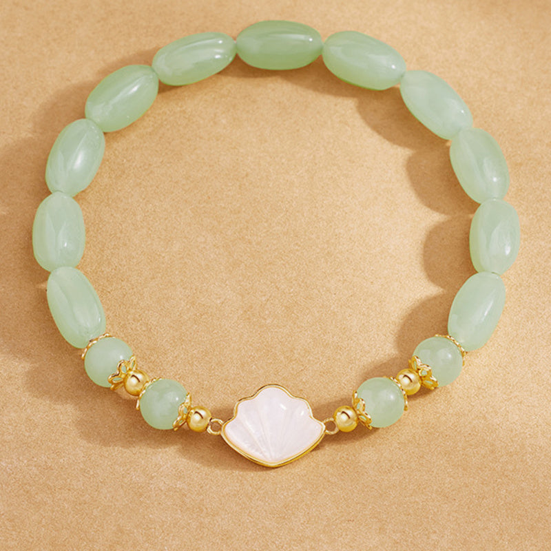 Nephrite jade barrel bead bracelet top view