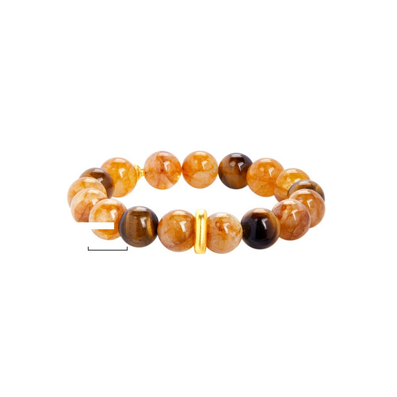 Yellow inclusion quartz and tiger's eye bracelet isolated on white background