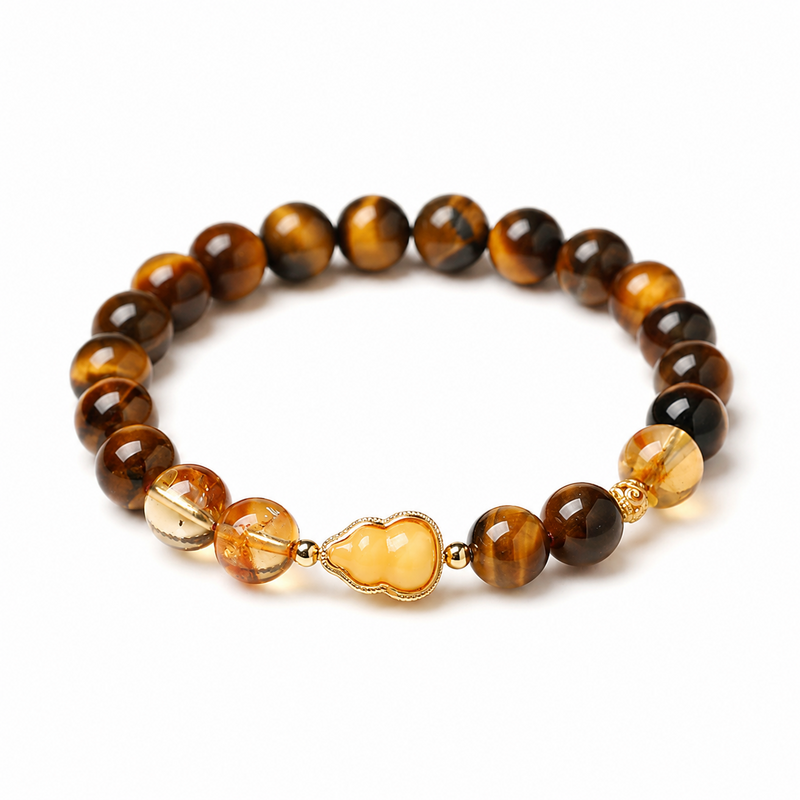 Tiger's Eye gourd bracelet on clean white studio background