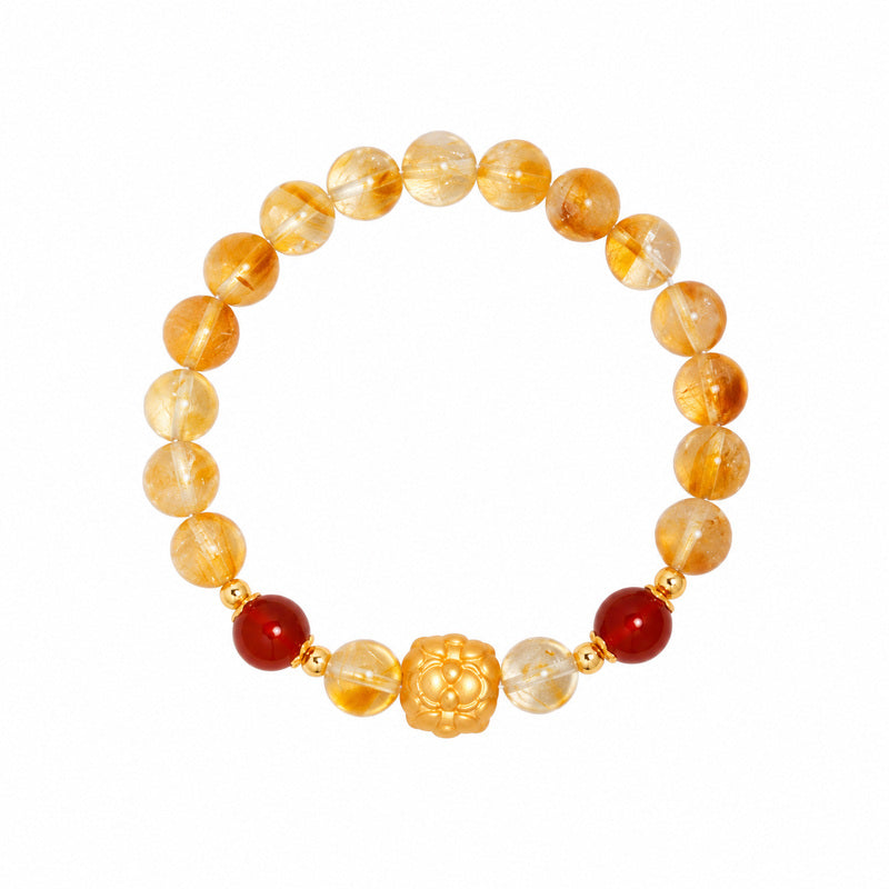 Complete yellow quartz lotus bracelet shown against a clean white background