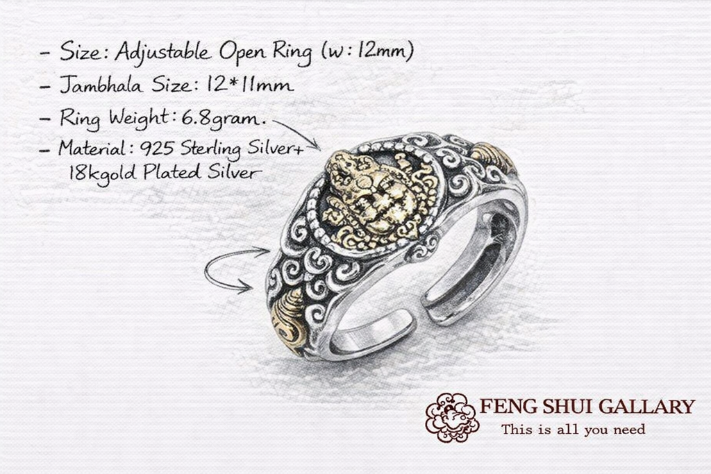 Tibetan Yellow Jambhala Men Silver Ring-Wealth+Protection