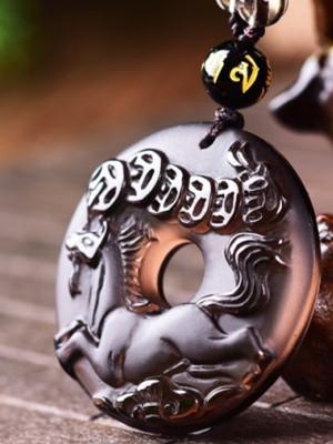 12 Chinese Zodiac Lucky Amulet Ice Obsidian Pendant Necklace - FengshuiGallary