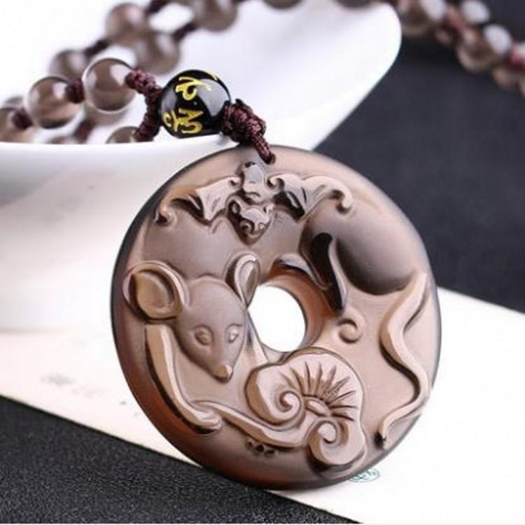 12 Chinese Zodiac Lucky Amulet Ice Obsidian Pendant Necklace - FengshuiGallary