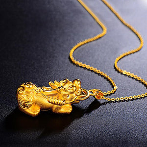 14K Gold Fengshui Pixu Wealth Pendant Necklace - FengshuiGallary